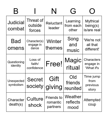 WIP trope Bingo 2 Bingo Card