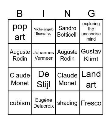 art trivia bingo Card
