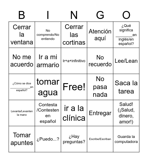 Expresiones de Emergencia Bingo Card