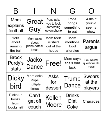 Football with the Family Bingo Card