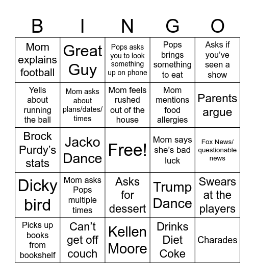 Football with the Family Bingo Card