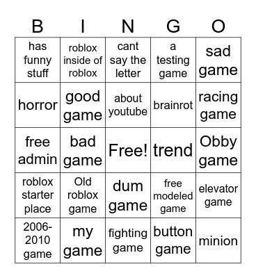 roblox Bingo Card