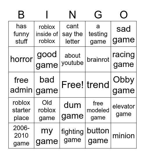 roblox Bingo Card