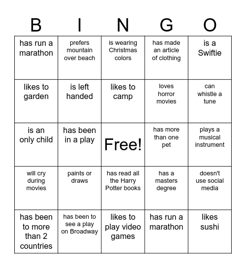 Find Someone Who.... Bingo Card