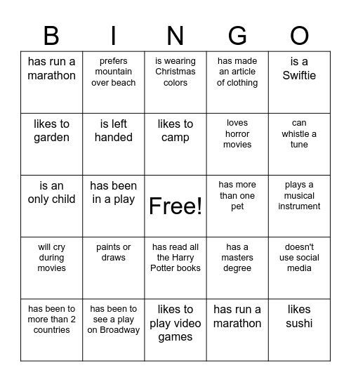 Find Someone Who.... Bingo Card