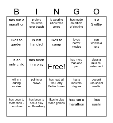 Find Someone Who.... Bingo Card