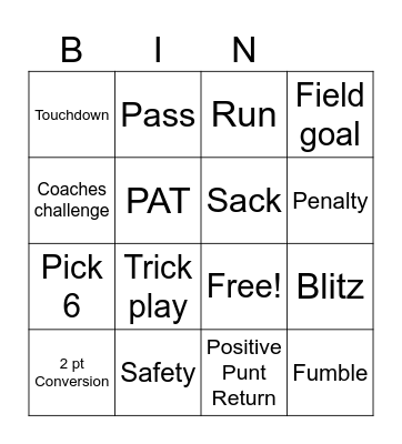 Football Bingo Card