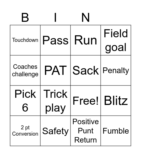 Football Bingo Card