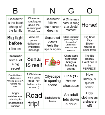 Holiday Movie Hits Bingo Card