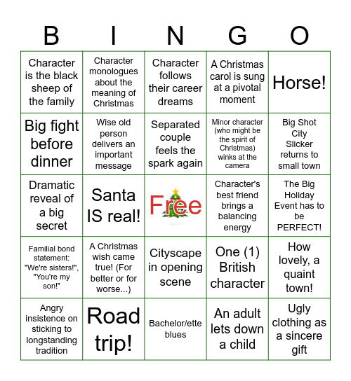Holiday Movie Hits Bingo Card