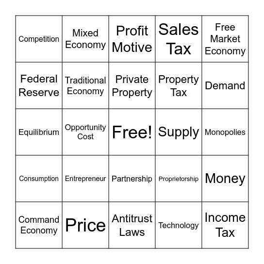 Economics Bingo Card