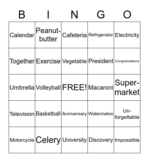 Bingo! Bingo Card