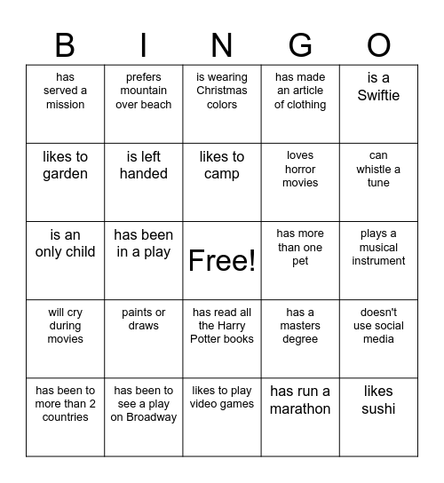 Find Someone Who.... Bingo Card