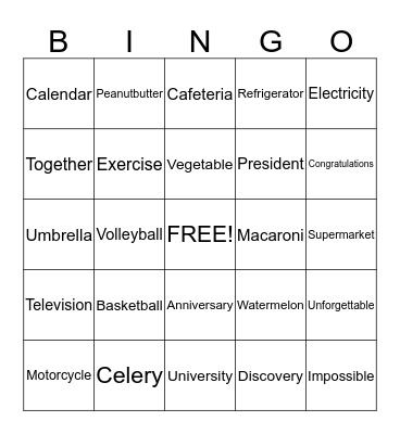 Bingo! Bingo Card