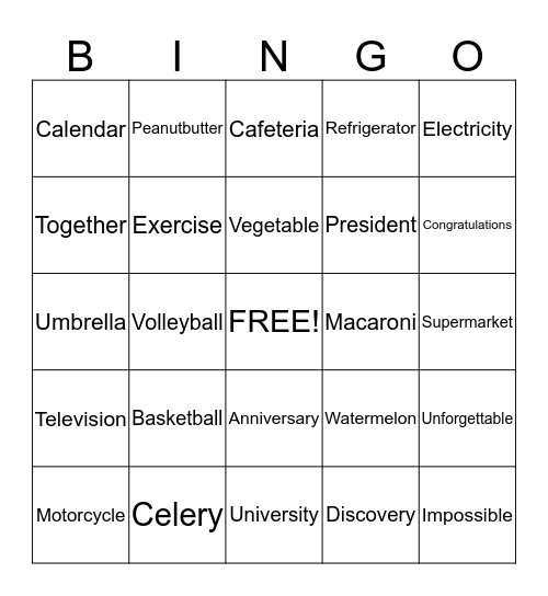 Bingo! Bingo Card