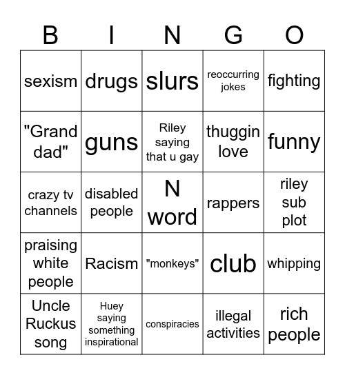 Boondocks Bingo Card