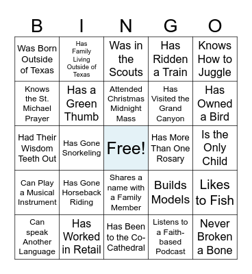 Get to Know You Bingo Card