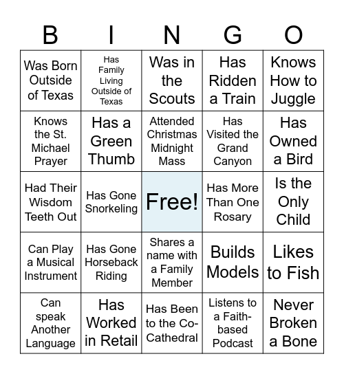 Get to Know You Bingo Card