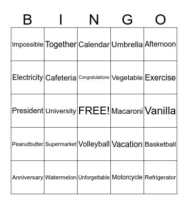 Bingo! Bingo Card
