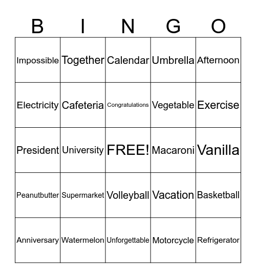 Bingo! Bingo Card