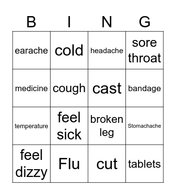 Health problems Bingo Card