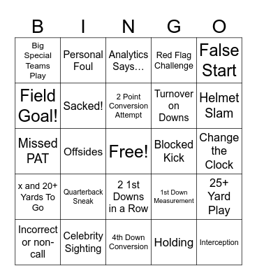 Football Bingo Card