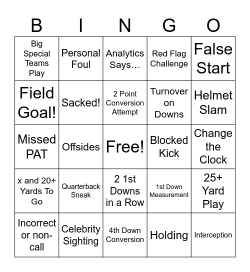 Football Bingo Card