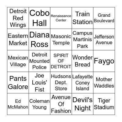 IN THE "D" Bingo Card