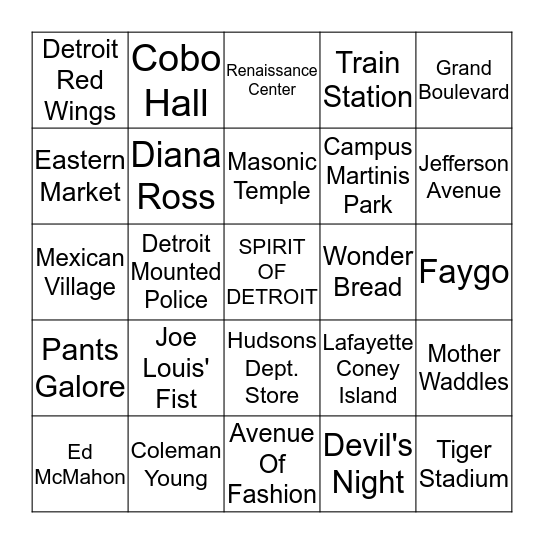 IN THE "D" Bingo Card