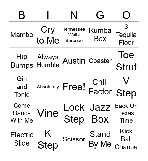 Mountain Line Dancers Bingo Card