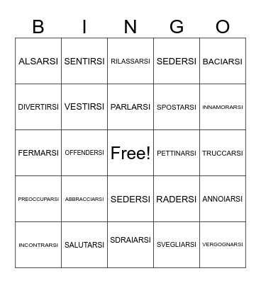 Italian Reflexive Verbs Bingo Card