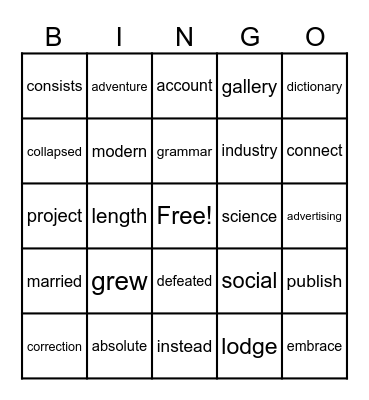 Week 15 Words Bingo Card