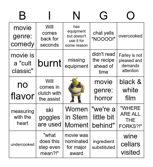 Dinner & a Movie Bingo Card
