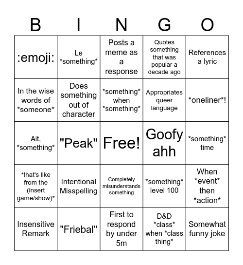 Jacy Bingo Card