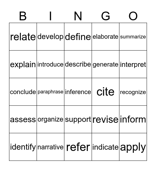 6th Academic Vocabulary Bingo Card