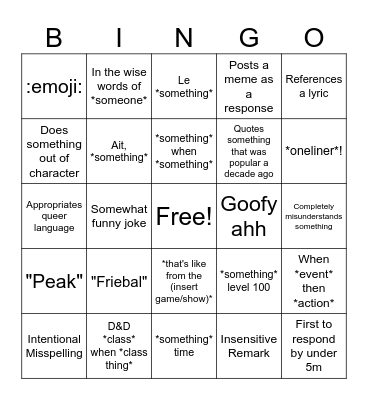 Jacy Bingo Card