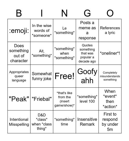 Jacy Bingo Card
