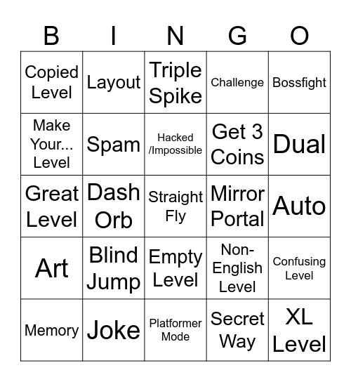 Geometry Dash Bingo Card