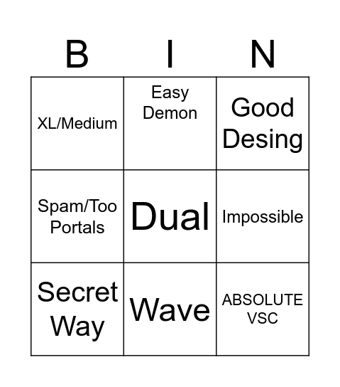 GD Bingo (By: L9Gamer Bingo Card