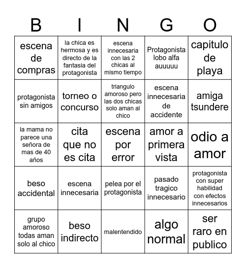 ririsa una chica en2.5 Bingo Card