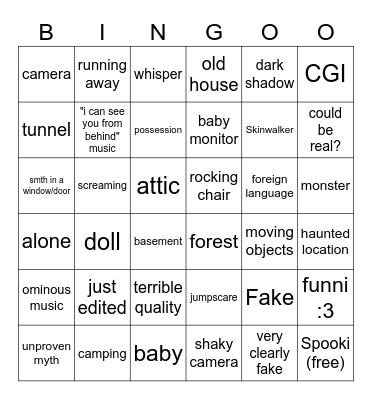 Horror videos Bingo Card