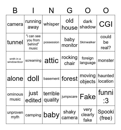 Horror videos Bingo Card