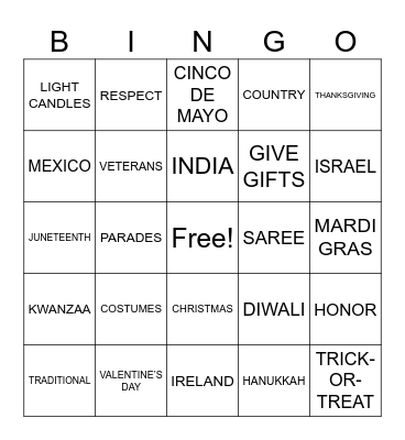 Holiday Bingo Card