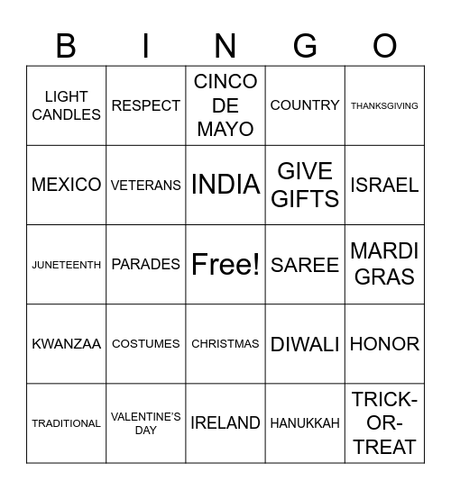 Holiday Bingo Card