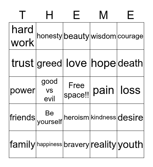Theme Bingo!! Bingo Card