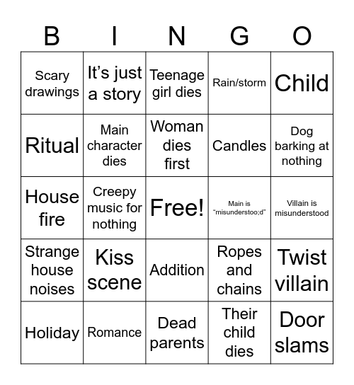 Scary movie Bingo Card