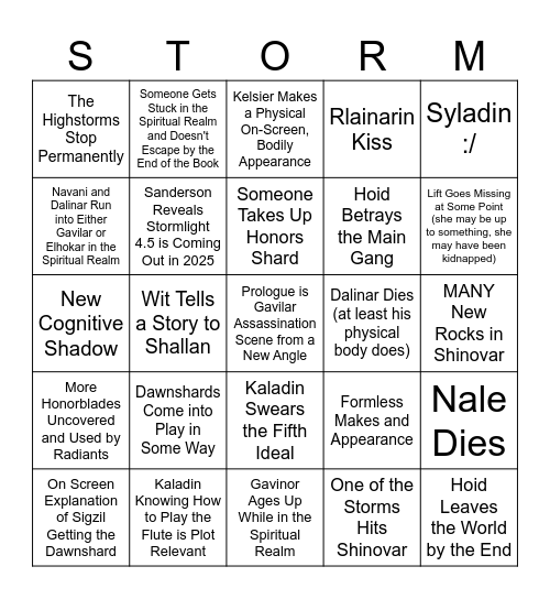 Wind and Truth Bingo Card