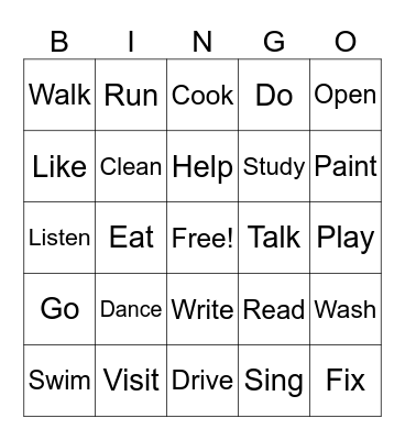 PRESENT SIMPLE Bingo Card