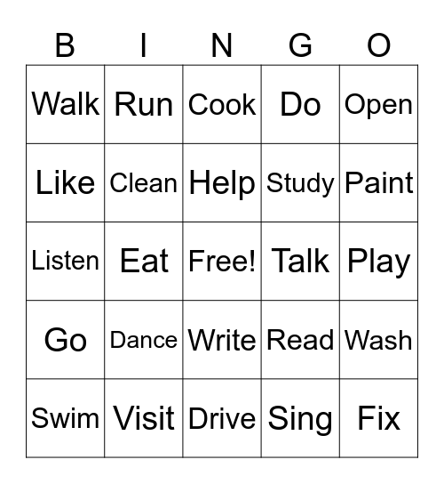 PRESENT SIMPLE Bingo Card