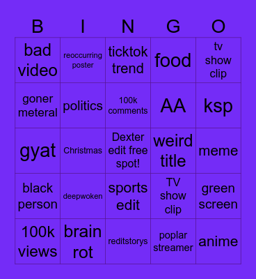 ticktok bingo Card